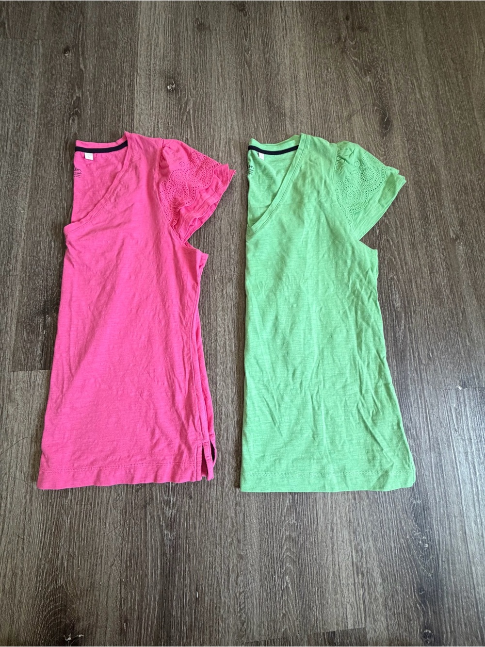 Women’s Eyelet Sleeve Tee - Pink and Green